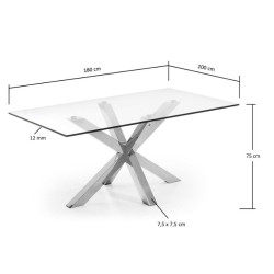 Mesa Arya Acero Inoxidable-Cristal Templado 180x100