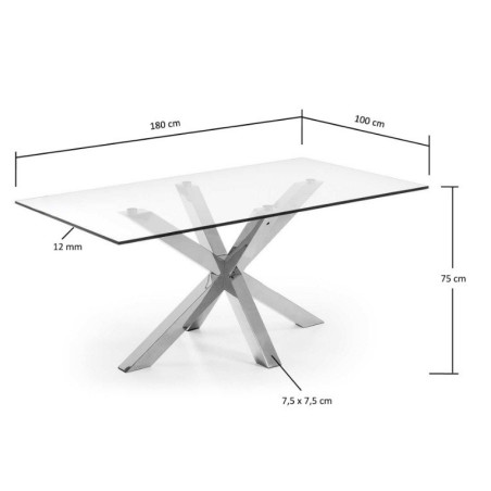 Mesa Arya Acero Inoxidable-Cristal Templado 180x100