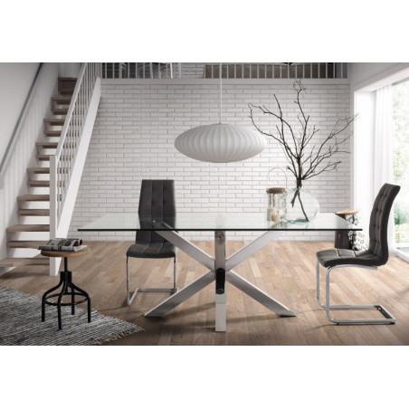 Mesa Arya Acero Inoxidable-Cristal Templado 200x100