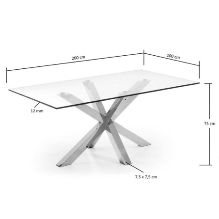 Mesa Arya Acero Inoxidable-Cristal Templado 200x100