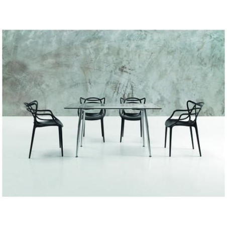 Mesa Comedor Bugat Cristal Templado-Acero Cromado 120x70
