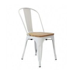 Silla Industrial Tol Acero Madera Blanca