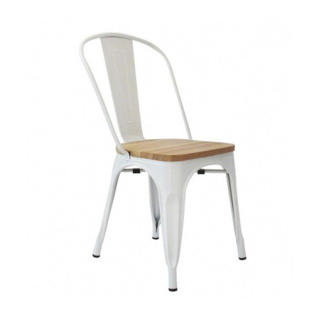 Silla Industrial Tol Acero Madera Blanca