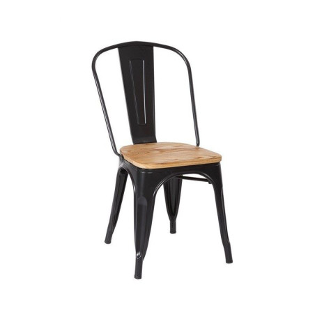 Silla Industrial Tol Acero Madera Negra