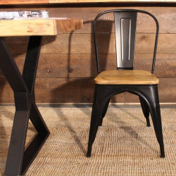 Silla Industrial Tol Acero Madera Negra