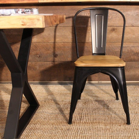 Silla Industrial Tol Acero Madera Negra