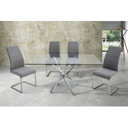 Mesa Comedor Cristal Templado-Acero Cromado Modelo Fontan 150x90x75