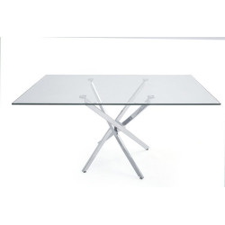 Mesa Comedor Cristal Templado-Acero Cromado Modelo Fontan 150x90x75