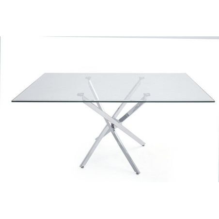 Mesa Comedor Cristal Templado-Acero Cromado Modelo Fontan 150x90x75