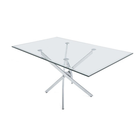 Mesa Comedor Cristal Templado-Acero Cromado Modelo Fontan 150x90x75