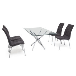 Mesa Comedor Cristal Templado-Acero Cromado Modelo Fontan 150x90x75