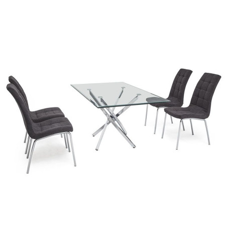 Mesa Comedor Cristal Templado-Acero Cromado Modelo Fontan 150x90x75