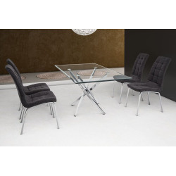 Mesa Comedor Cristal Templado-Acero Cromado Modelo Fontan 150x90x75