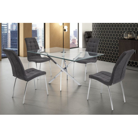Mesa Comedor Cristal Templado-Acero Cromado Modelo Fontan 150x90x75