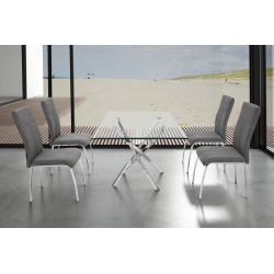 Mesa Comedor Cristal Templado-Acero Cromado Modelo Fontan 150x90x75