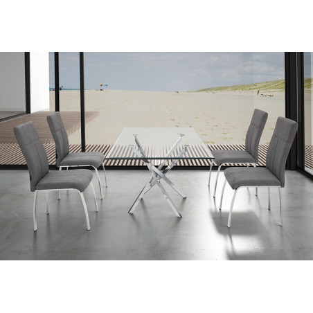 Mesa Comedor Cristal Templado-Acero Cromado Modelo Fontan 150x90x75