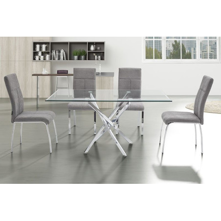 Mesa Comedor Cristal Templado-Acero Cromado Modelo Fontan 150x90x75