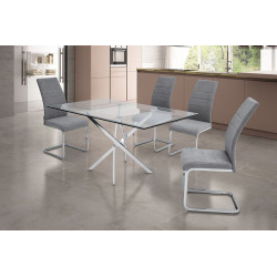 Mesa Comedor Cristal Templado-Acero Cromado Modelo Fontan 150x90x75
