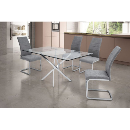Mesa Comedor Cristal Templado-Acero Cromado Modelo Fontan 150x90x75