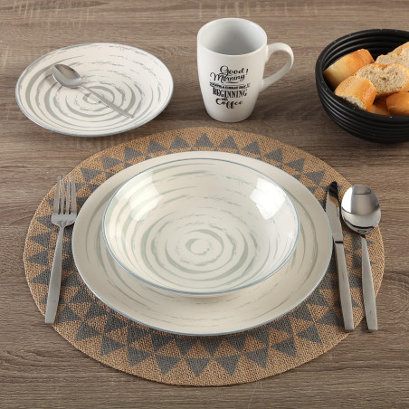 VAJILLA 18 PIEZAS ESPIRAL GRIS