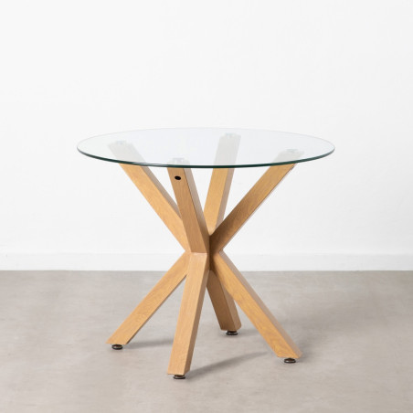 MESA COMEDOR JUNO NATURAL CRISTAL 90Ø