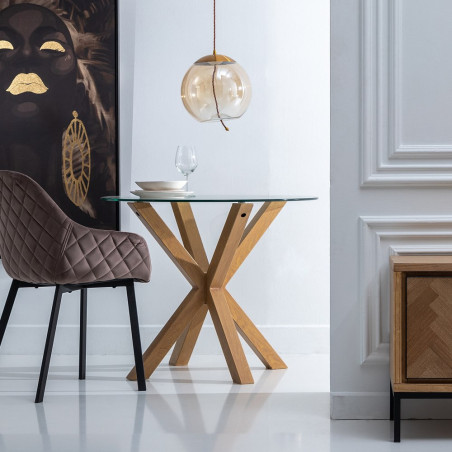 MESA COMEDOR JUNO NATURAL CRISTAL 90Ø