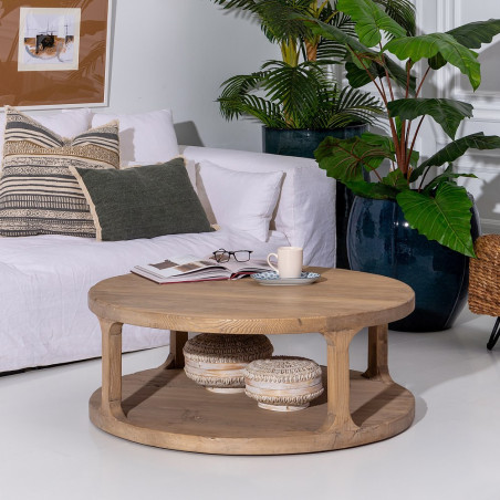 MESA CENTRO NATURAL MADERA DE OLMO MODELO LEO 105 X 105 X 40 CM