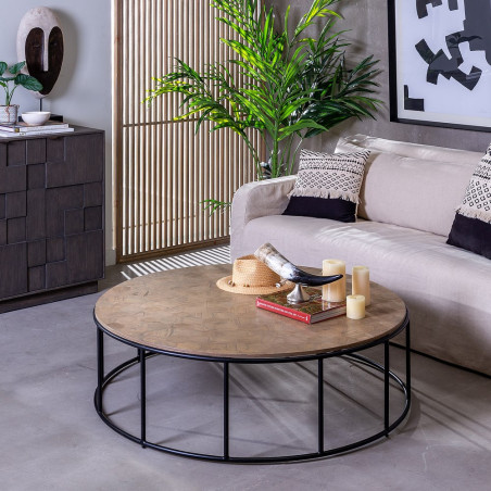 MESA CENTRO NATURAL DM-METAL MODELO LUIS 120 X 120 X 35 CM