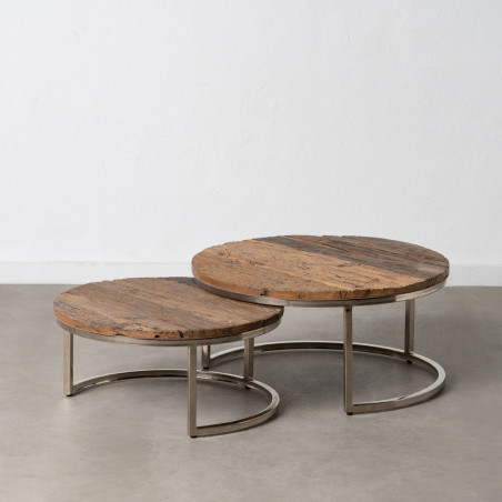 S/2 MESA CENTRO MARRÓN-PLATA MODELO NIOM 70 X 70 X 33 CM