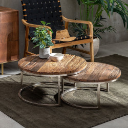 S/2 MESA CENTRO MARRÓN-PLATA MODELO NIOM 70 X 70 X 33 CM