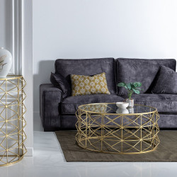 MESA CENTRO ORO METAL-CRISTAL SALÓN 98 X 98 X 44 CM
