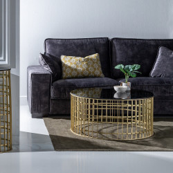 MESA CENTRO BIRD ORO METAL-CRISTAL 91x91x43 CM