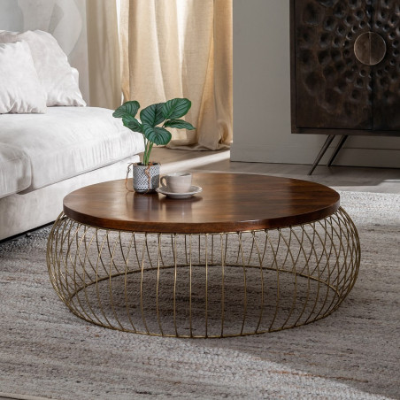 MESA BOMBAI NATURAL-ORO 103x103x33 CM