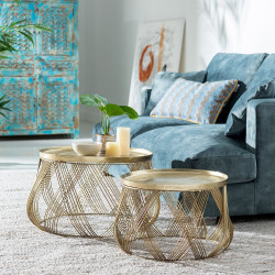 SET DORADO 2 MESAS CENTRO ORO 56x56x37 CM