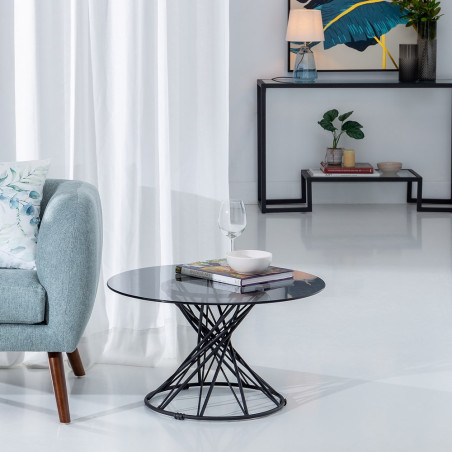 MESA CENTRO ESPIGO CRISTAL - NEGRO 70Ø