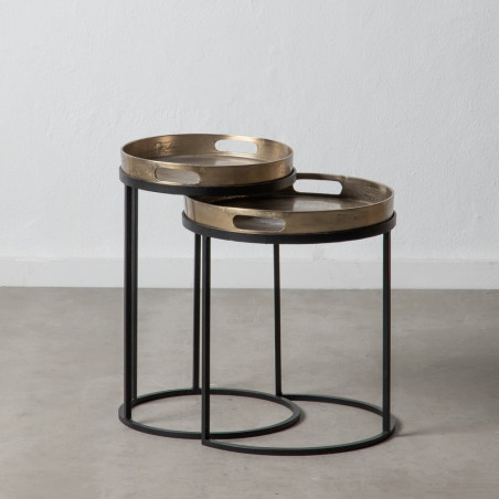S/2 MESA AUXILIAR ORO-NEGRO MODELO CATA 42 X 42 X 50 CM