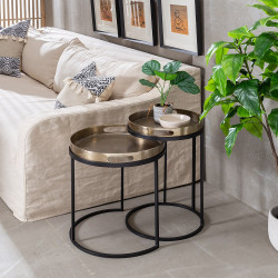 S/2 MESA AUXILIAR ORO-NEGRO MODELO CATA 42 X 42 X 50 CM