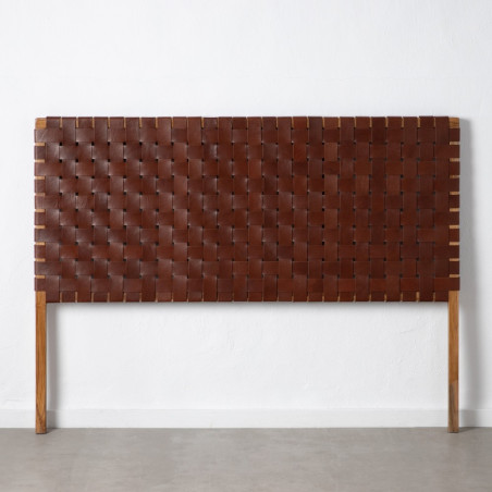 CABECERO MARRÓN MADERA TECA-PIEL 160 X 5 X 120 CM