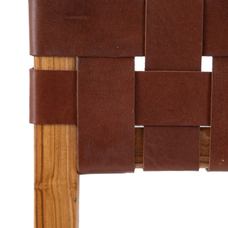 CABECERO MARRÓN MADERA TECA-PIEL 160 X 5 X 120 CM