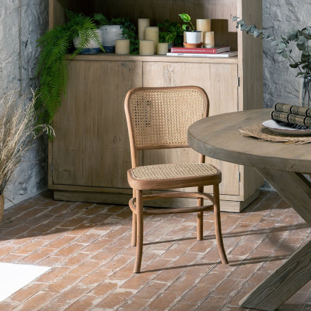 SILLA NATURAL-BEIGE RATÁN/MADERA MODELO PALMA 43 X 58 X 82 CM