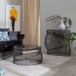 CONSOLA PLATA-NEGRO METAL-MÁRMOL 95 X 45 X 92 CM
