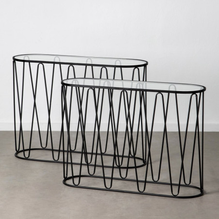 SET 2 CONSOLAS LINEY METAL NEGRO-CRISTAL
