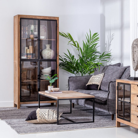 VITRINA NATURAL MADERA DE MANGO MODELO BELTRAN 90 X 40 X 200 CM