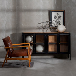 APARADOR NEGRO-NATURAL MADERA-HIERRO MODELO NUVA 160 X 41 X 90 CM