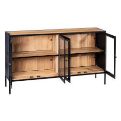 APARADOR NEGRO-NATURAL MADERA-HIERRO MODELO NUVA 160 X 41 X 90 CM