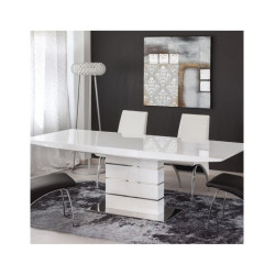 Mesa Comedor Extensible Nona MDF Blanco Alto Brillo 160(220)x90