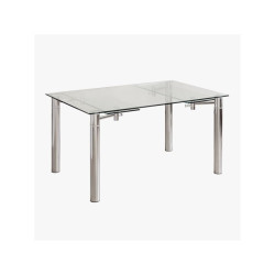 Mesa Comedor Extensible Salva Cristal-Acero 140(200)x90