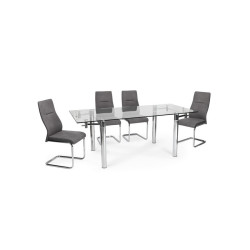 Mesa Comedor Extensible Salva Cristal-Acero 140(200)x90
