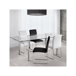 Mesa Comedor Extensible Salva Cristal-Acero 140(200)x90
