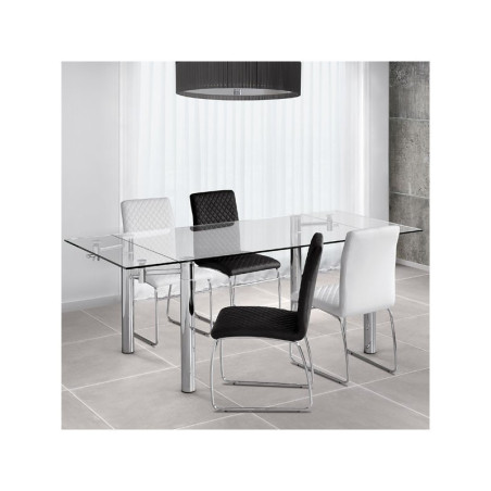 Mesa Comedor Extensible Salva Cristal-Acero 140(200)x90